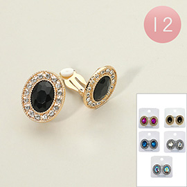 12Pairs - Oval Halo Rhinestone Clip On Earrings