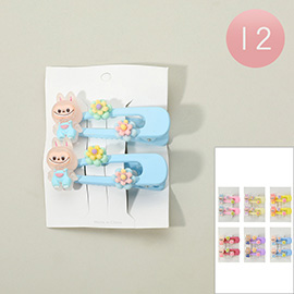 12 SET OF 2 - Monster Bunny Flower Accent Alligator Snap Hair Clip Set