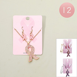 12PCS - Rhinestone Embellished Pin Ribbon Pendant Necklaces