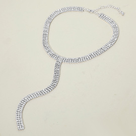 Silver Dipped Y Shaped Rhinestone Necklace