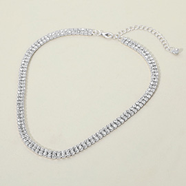 Silver Dipped Double Row Rhinestone Necklace