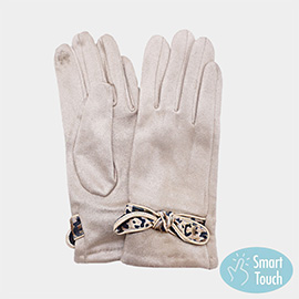 Leopard Pattern Bow Accent Smart Touch Gloves