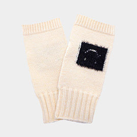 Square Smile Face Accent Fingerless Knit Gloves