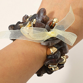 2PCS - Chunky Marbled Resin Metal Beaded Stretch Multi Layered Bracelets