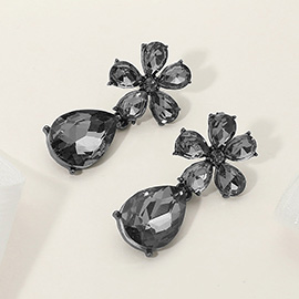 Flower Teardrop Stone Cluster Dangle Evening Earrings