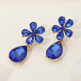 Flower Teardrop Stone Cluster Dangle Evening Earrings
