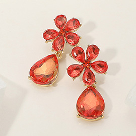 Flower Teardrop Stone Cluster Dangle Evening Earrings