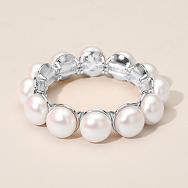 Elegant Round Pearl Beaded Stretch Statement Bracelet