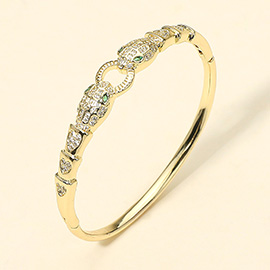 Gold Plated CZ Stone Paved Snake Head Hinged Bangle Bracelet