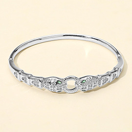Silver Plated CZ Stone Paved Snake Head Hinged Bangle Bracelet