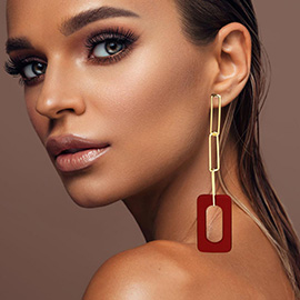 Bold Resin Square Link Paperclip Chain Drop Earrings