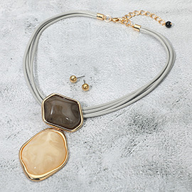 Bold Abstract Double Resin Link Pendant Statement Necklace