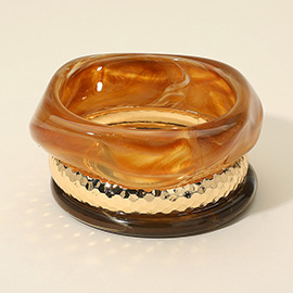 3PCS - Chunky Abstract Resin Hammered Metal Bangle Multi Layered Bracelets