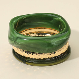 3PCS - Chunky Abstract Resin Hammered Metal Bangle Multi Layered Bracelets