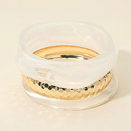 3PCS - Chunky Abstract Resin Hammered Metal Bangle Multi Layered Bracelets