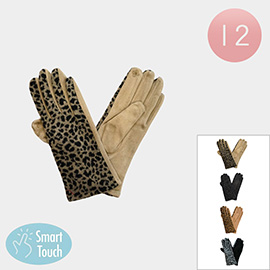 12Pairs - Leopard Pattern Smart Touch Winter Gloves