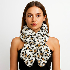 Faux Fur Leopard Pattern Neckl Wrap Scarf