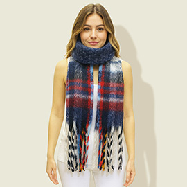 Fringed Fuzzy Striped Winter Scarf