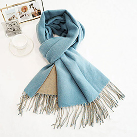 Two-Tone Cashmere Feel Fringe Edge Scarf
