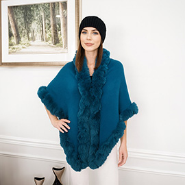 Elegant Faux Fur Trim Cape Poncho