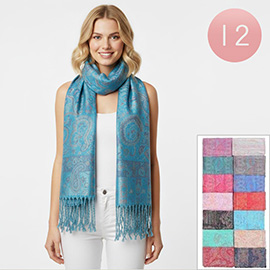 12PCS - Paisley Pattern Fringed Shawl Wrap Pashmina Scarves